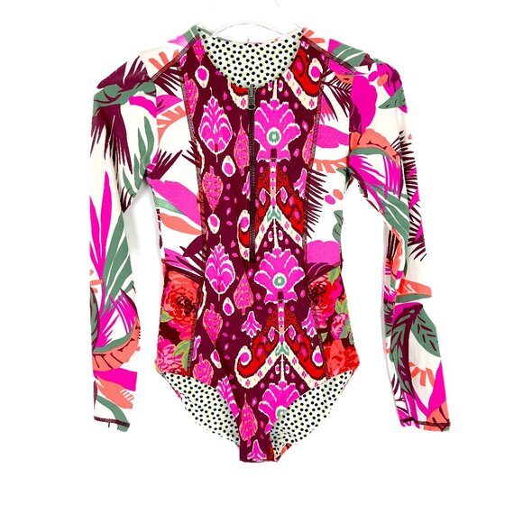 Maaji Floral One Piece Long Sleeve Rashguard Swimsuit Zip Up Reverse Size XS/S - Picture 1 of 13
